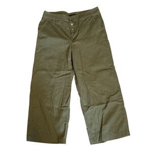 J.Crew Womens Olive Green Wide-Leg Button-Fly Pants Size 10